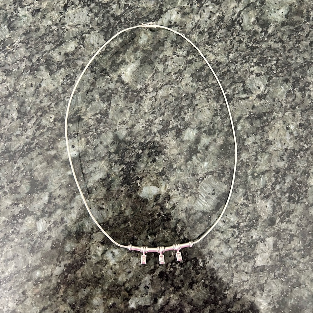Silver Necklace with Diamond Pendant Charms